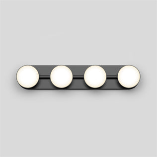 Artika Santori 27-in LED bathroom vanity light with four round bulbs on a matte black rectangular base.