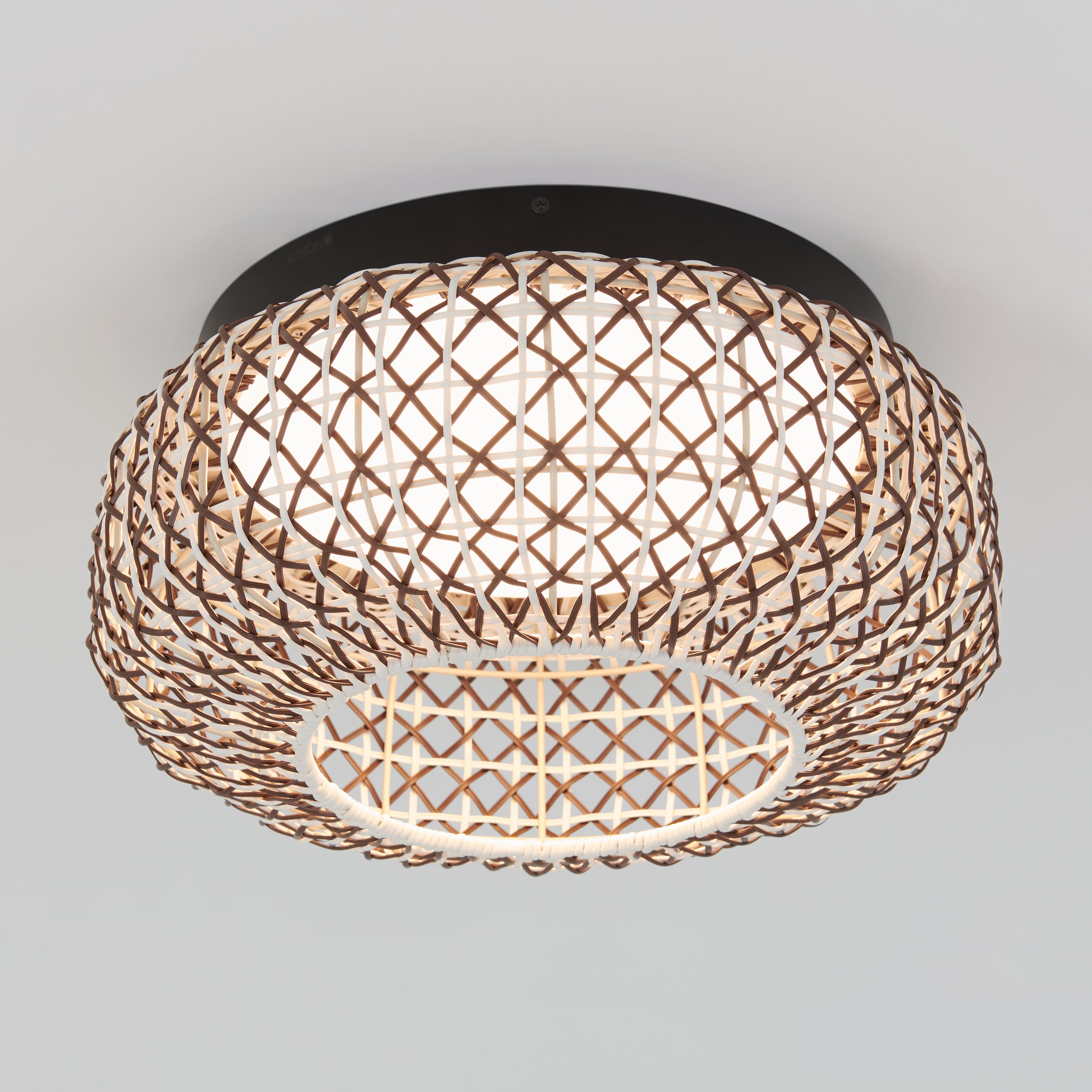 Benson 15 in. LED flush mount light 5 CCT black and rattan