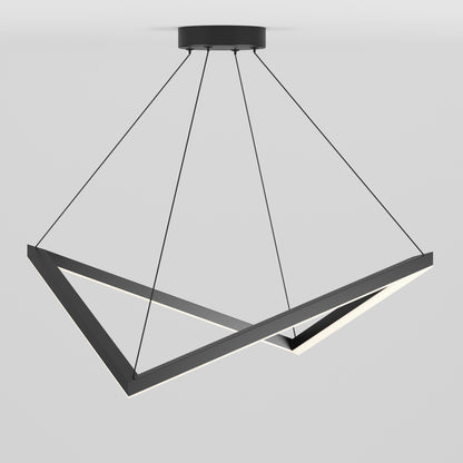 The Artika Artemis LED pendant light 3 CCT is a modern geometric fixture with a black metal triangular frame, suspended by four cables and featuring integrated LEDs along the inner edges, shown against a plain white background.