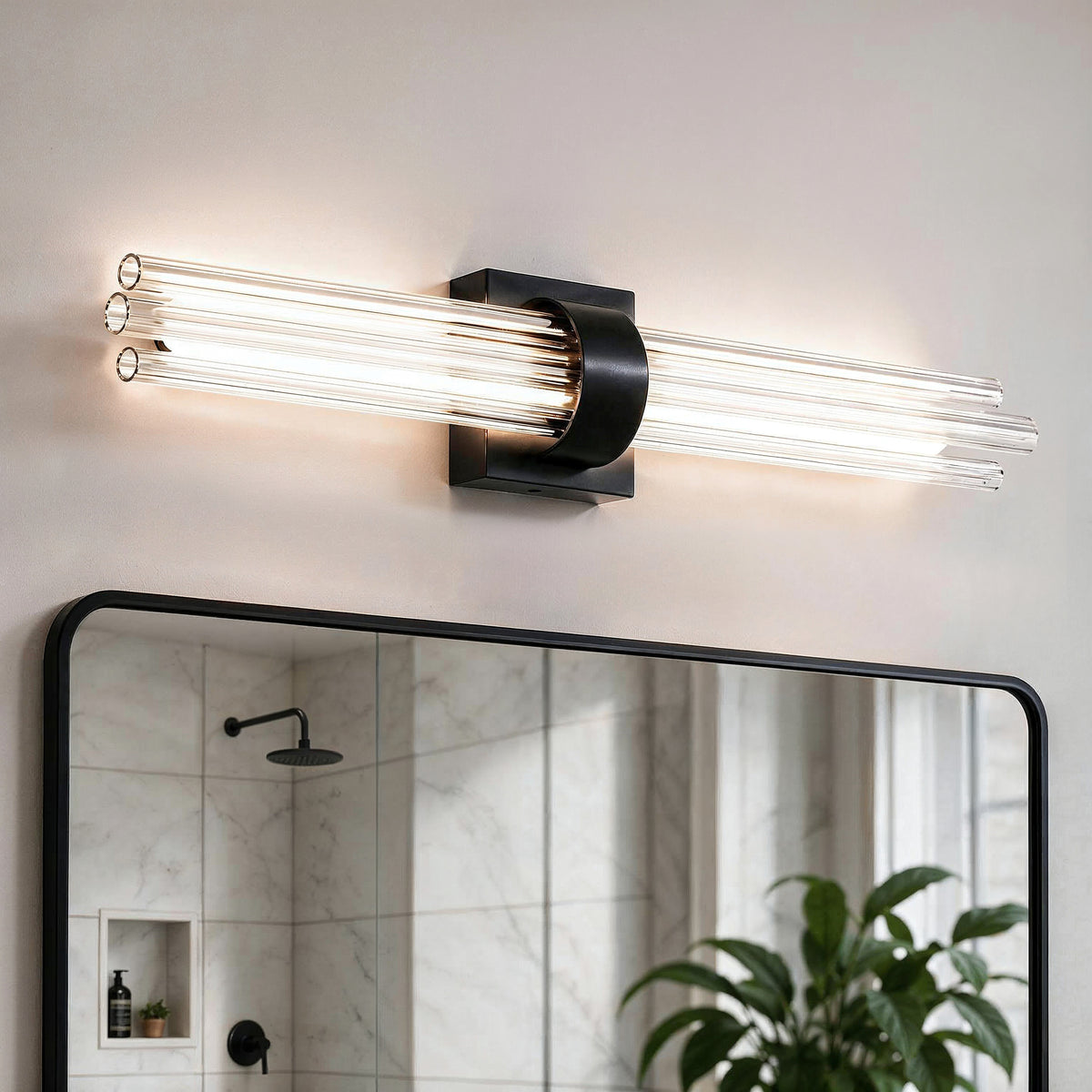 Artika Dorado 27 in. LED wall vanity features 5CCT and glass rods, adding style over your mirror with a modern touch.
