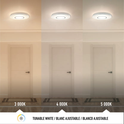 The Artika Horizon 13 in. LED flush mount light offers three color temperatures—3000K, 4000K, and 5000K—allowing you to select warm, neutral, or cool white illumination for your space.