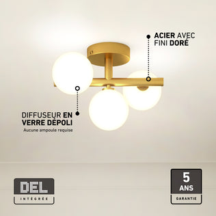 Artika Bloom 3-light 13 in. (33 cm) Modern LED Flush Mount Ceiling Light 5 CCT with gold-tone metal, frosted glass globes, and a 5-year warranty.