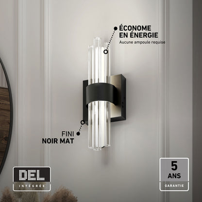 Artika Dorado LED wall sconce, 3 CCT, matte black, energy saving, 5-year warranty—shown mounted on a white wall.