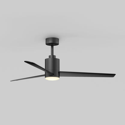 The Artika Ellison 52 in. LED modern ceiling fan features three blades, a built-in light, and comes with a remote, shown here mounted on a white ceiling against a plain background.