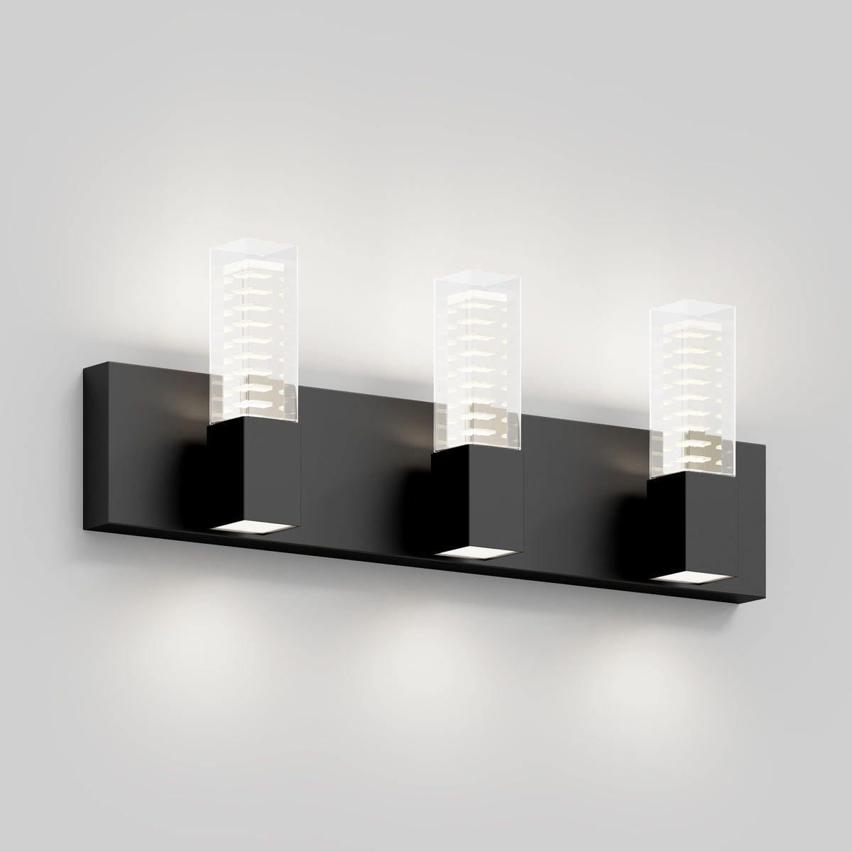 The Artika Hologram LED modern bathroom vanity light 5 CCT is perfect for bathroom mirrors and gray walls.