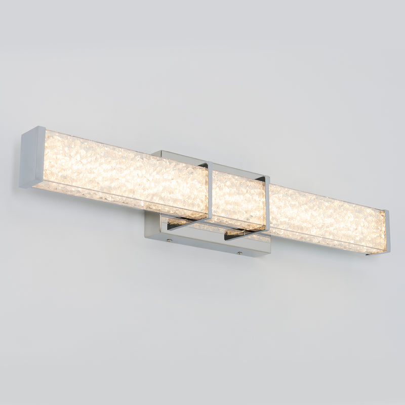 Artika Royale 27-in LED Vanity Light Bar—sleek chrome, premium crystals, ideal for modern gray bathroom walls.