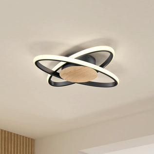 Artika Atomic 15 in. LED flush mount features circular LED rings, 5 CCT options, and a central wood-finish accent.