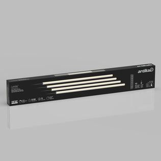 A black rectangular box of Artika Lumilok LED Wall Panel Light with Remote for Sonolok is shown on a gray background.