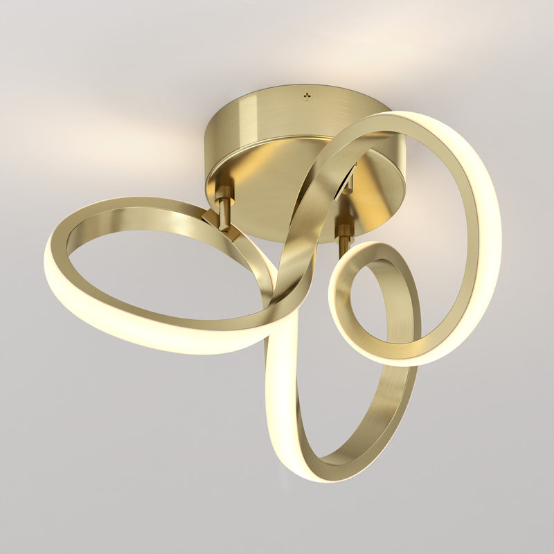 Swirl 14 in. (35 cm) Modern LED Flush Mount Ceiling Light, Gold Plated