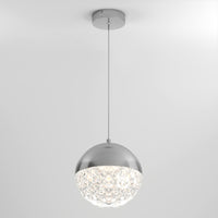 The Artika Carat LED pendant light 3 CCT features a silver metallic dome top and crystal-like textured bottom, suspended by a thin cord against a plain white background.