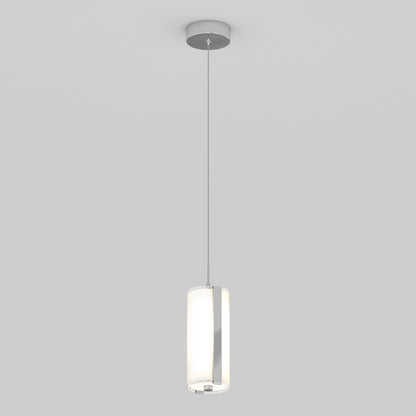 The Artika Subway Round Mini LED pendant light features a sleek cylindrical frosted glass shade, suspended from a slim metal cord and round ceiling mount, showcased against a plain white background.