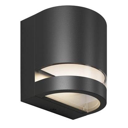 Artika Valor Round LED wall light with curved design and frosted glass; ideal for indoor or outdoor use.