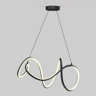 The Artika Siena modern LED pendant light 5 CCT features a black frame with an LED strip in a smooth, abstract wave design, suspended by two thin wires against a light gray background.