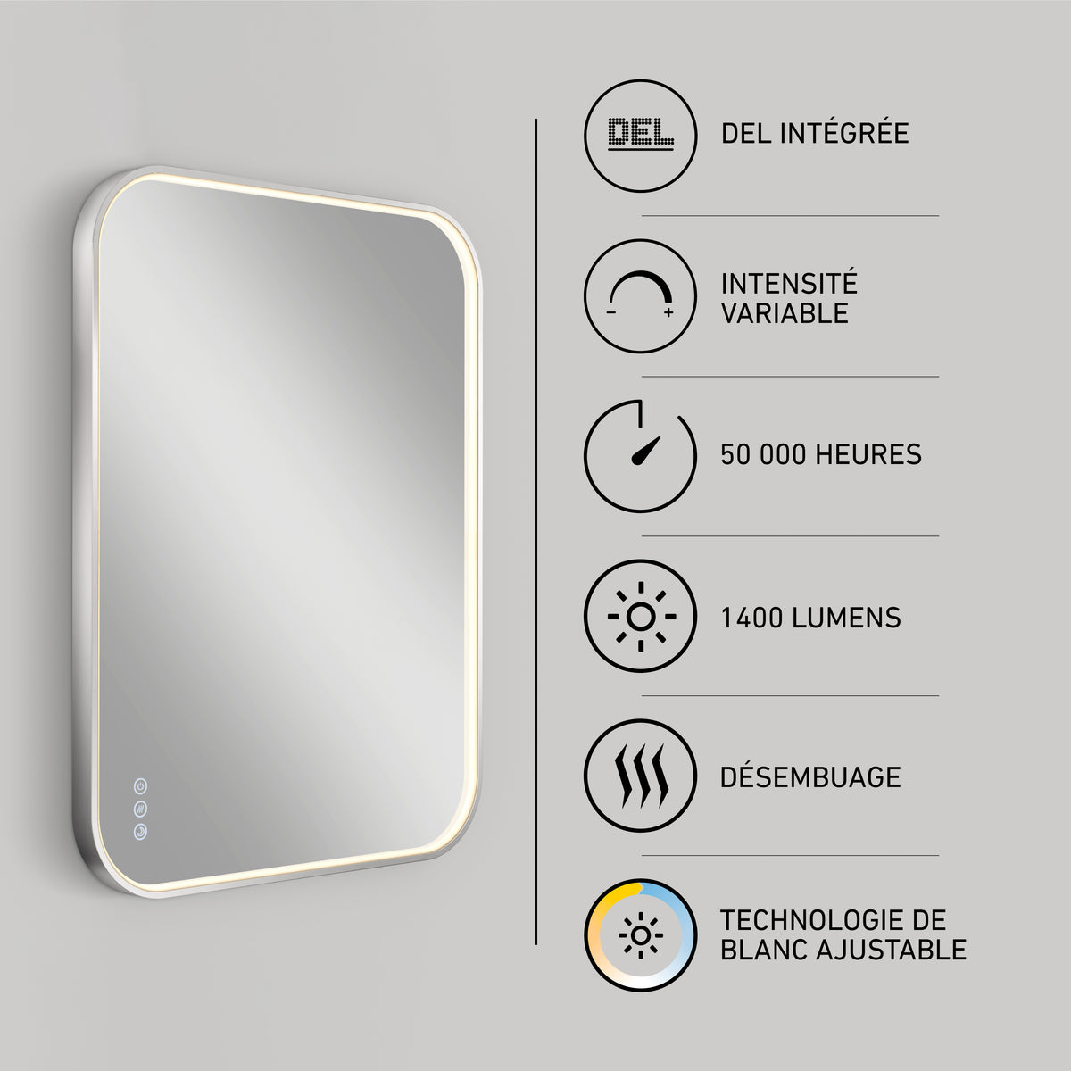 Royce 24 in. x 32 in. (61 x 81 cm) Dimmable Anti-Fog LED Mirror