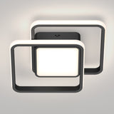 Modern ceiling light fixture with two overlapping square frames and a central illuminated square, featuring a minimalist black and white design mounted on a light-colored ceiling.
