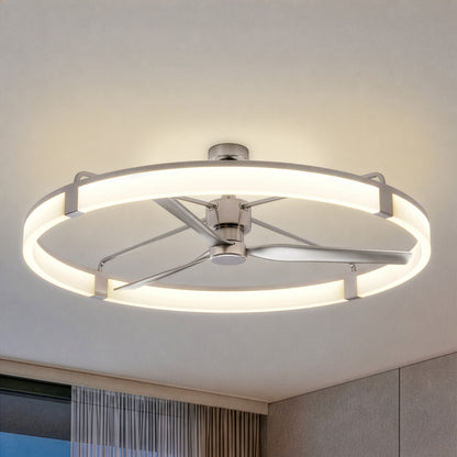 Artika Sunnyvale 52″ LED Modern Ceiling Fan with remote, metallic finish, mounted on a white ceiling in a contemporary room.