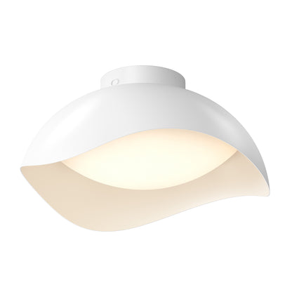 White, wide-brimmed Adara 15 in. (38 cm) Modern LED Flush Mount Ceiling Light 5 CCT with a glowing circular center.