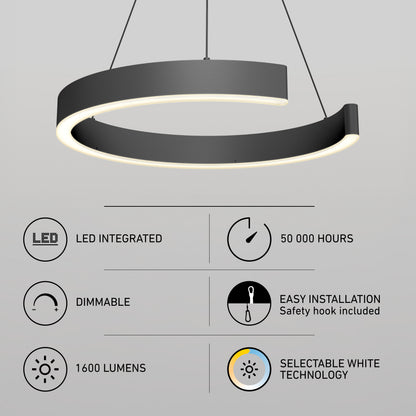 Artika Vance modern LED pendant light with 1600 lumens, 3 CCT, 50,000-hour lifespan, dimmability, and easy installation.