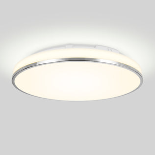 The Artika Summit 15 in. LED Flush Mount 5CCT with chrome trim glows softly against a plain light gray background.