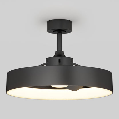 The Artika Austin 23 in. LED modern ceiling fan features a matte black finish, circular shade, central LED for a warm glow, and comes with a remote control for convenient operation.