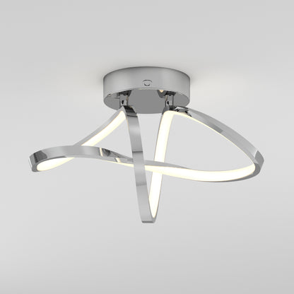 The Artika Loop modern LED flush mount light 3 CCT features a polished chrome base and three intertwined LED strips, showcased against a plain white background.