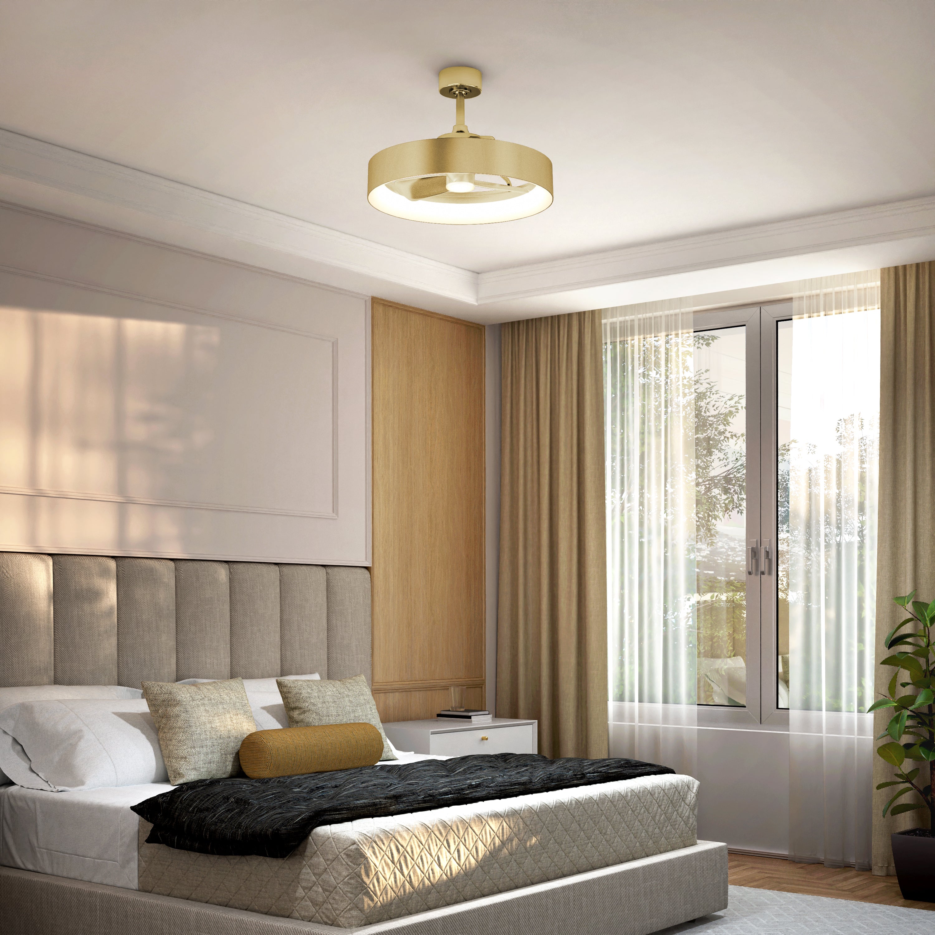 Austin 23 in. LED modern ceiling fan in Gold | Artika