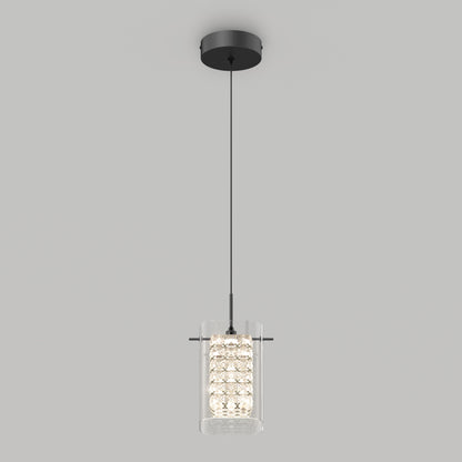 The Artika Crystal Cube 1-light LED pendant light features a sleek black fixture and hangs from a thin black cord, showcasing its modern cubic glass shade against a plain light gray background.