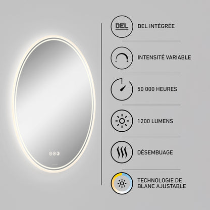 Artika Corby 22″x28″ LED mirror, 3 CCT, 1200 lumens, defogger, French/English icons, adjustable brightness, 50K hrs.