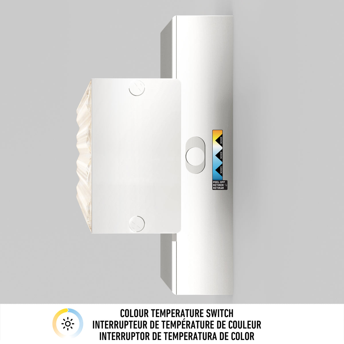 The Adeline modern LED bathroom vanity light by Artika features 3 CCT and trilingual labeling.