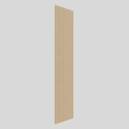 The Artika Sonofold sound-absorbing wall panel kit (pack of 2) features vertical, evenly spaced light-colored wooden slats, displayed against a plain light gray background.