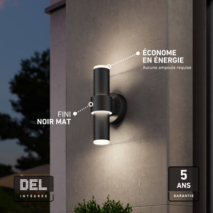 Artika Dani modern LED indoor-outdoor wall light 5 CCT in black, featuring a dual-cylinder design, energy-efficient technology, and a 5-year warranty.