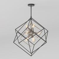 Artika’s Imperium 9-light chandelier features black metal cubes and exposed bulbs, adding geometric flair to any ceiling.
