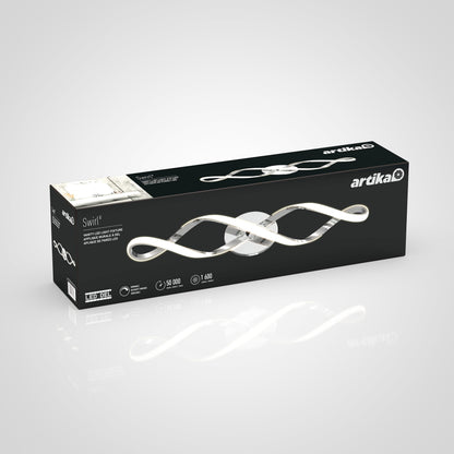 Artika Swirl modern LED bathroom vanity light features a stylish white design, integrated LEDs with a 50,000-hour lifespan, and delivers 1,600 lumens for modern illumination.