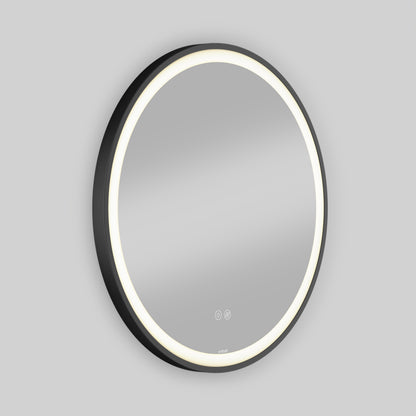 Artika Mateo 28″ LED mirror with 3 CCT, touch controls, defogger & light ring shown on a plain gray background.