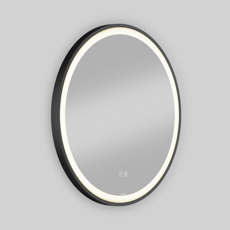Artika Mateo 28″ LED mirror with 3 CCT, touch controls, defogger & light ring shown on a plain gray background.