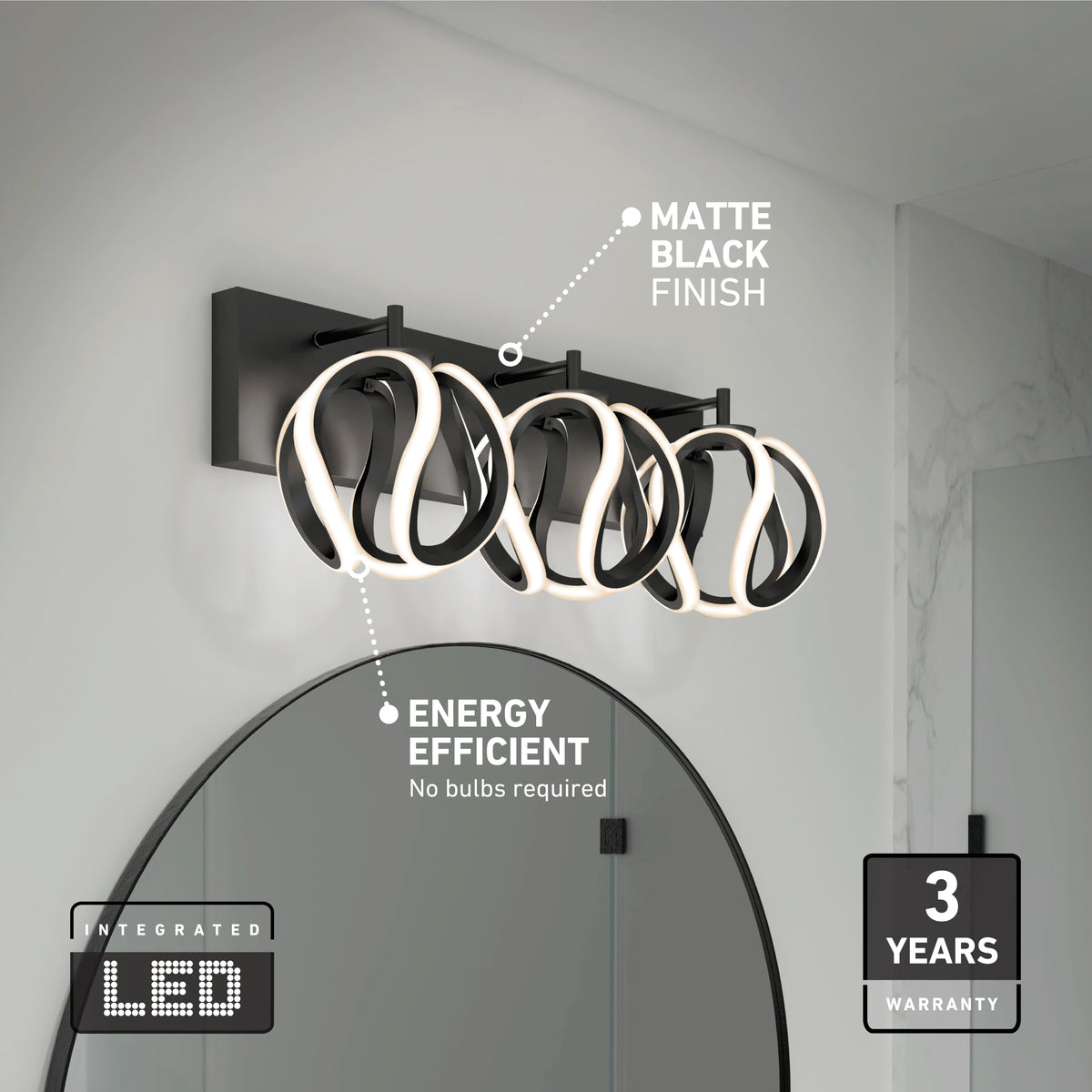 Vivaldi LED contemporary bathroom vanity light 3 CCT