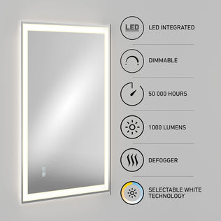 Artika Sofia 24 in. x 32 in. rectangular LED bathroom mirror with touch controls, defogger, dimmable, 50,000-hour life, 1000 lumens, and 3 CCT light.
