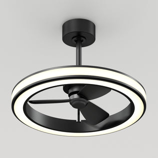The Artika Edwin 23 in. LED modern fandelier, with remote, features a black finish and circular light ring on a white ceiling.