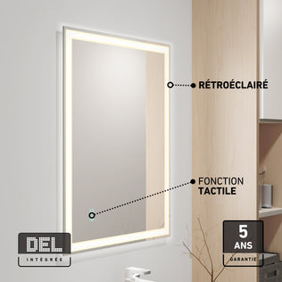 Artika Sofia 24 in. x 32 in. (61 x 81 cm) 3 CCT Anti-Fog LED Bathroom Mirror with touch controls, defogger, and French labels.
