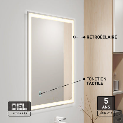 Artika Sofia 24 in. x 32 in. (61 x 81 cm) 3 CCT Anti-Fog LED Bathroom Mirror with touch controls, defogger, and French labels.