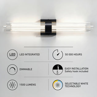 Artika Dorado 27″ LED Wall Vanity 5CCT: sleek, modern design with clear rods; ideal as a contemporary vanity light.