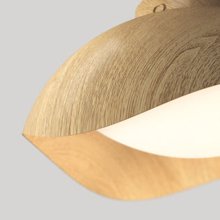 Adara 15 in. (38 cm) Modern LED Flush Mount Ceiling Light 5 CCT with a dome shape, light wood grain finish, and a frosted circular center.