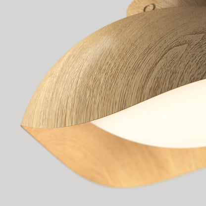 Adara 15 in. (38 cm) Modern LED Flush Mount Ceiling Light 5 CCT with a dome shape, light wood grain finish, and a frosted circular center.