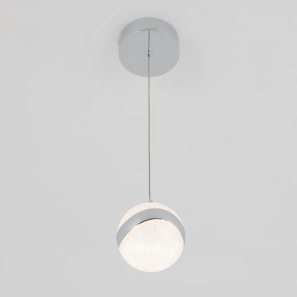 The Artika Wavey LED pendant light features a round frosted glass globe with a chrome accent, suspended by a thin wire from a circular chrome ceiling mount, shown against a plain white background.