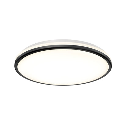 The Artika Macy 15 in. LED modern flush mount light features a circular design with a white illuminated center and slim black rim, shown against a plain white background. This RGB Wifi-enabled fixture blends style and smart technology.