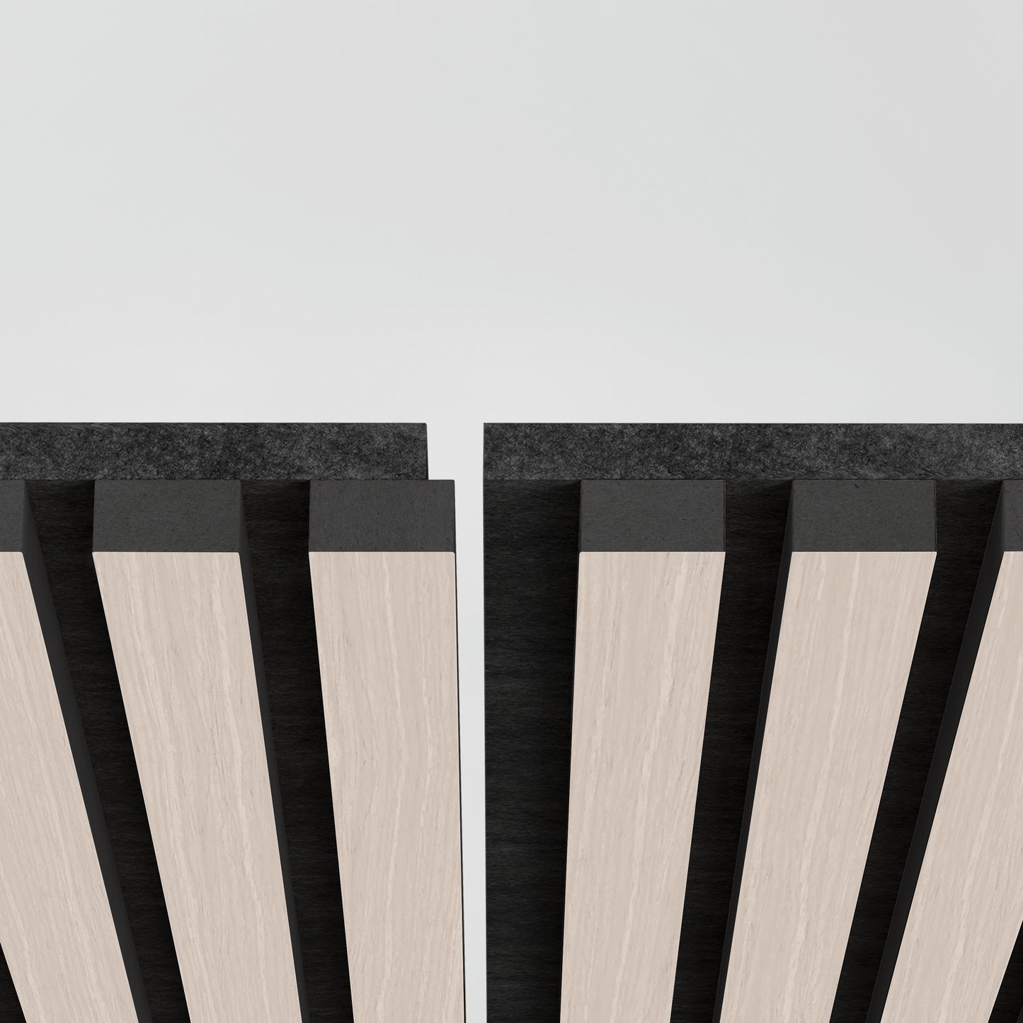 A close-up of two parallel Artika Sonolok 15.5 ft sound-absorbing wall panel kits with black backing, separated by a narrow gap, set against a plain white background.