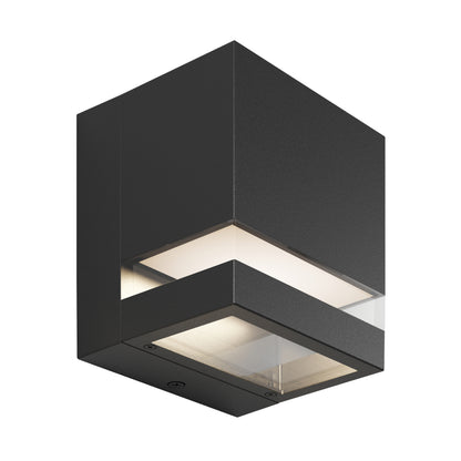 Artika Valor Square LED black wall light with frosted glass, open bottom, and energy efficiency for indoor or outdoor use.