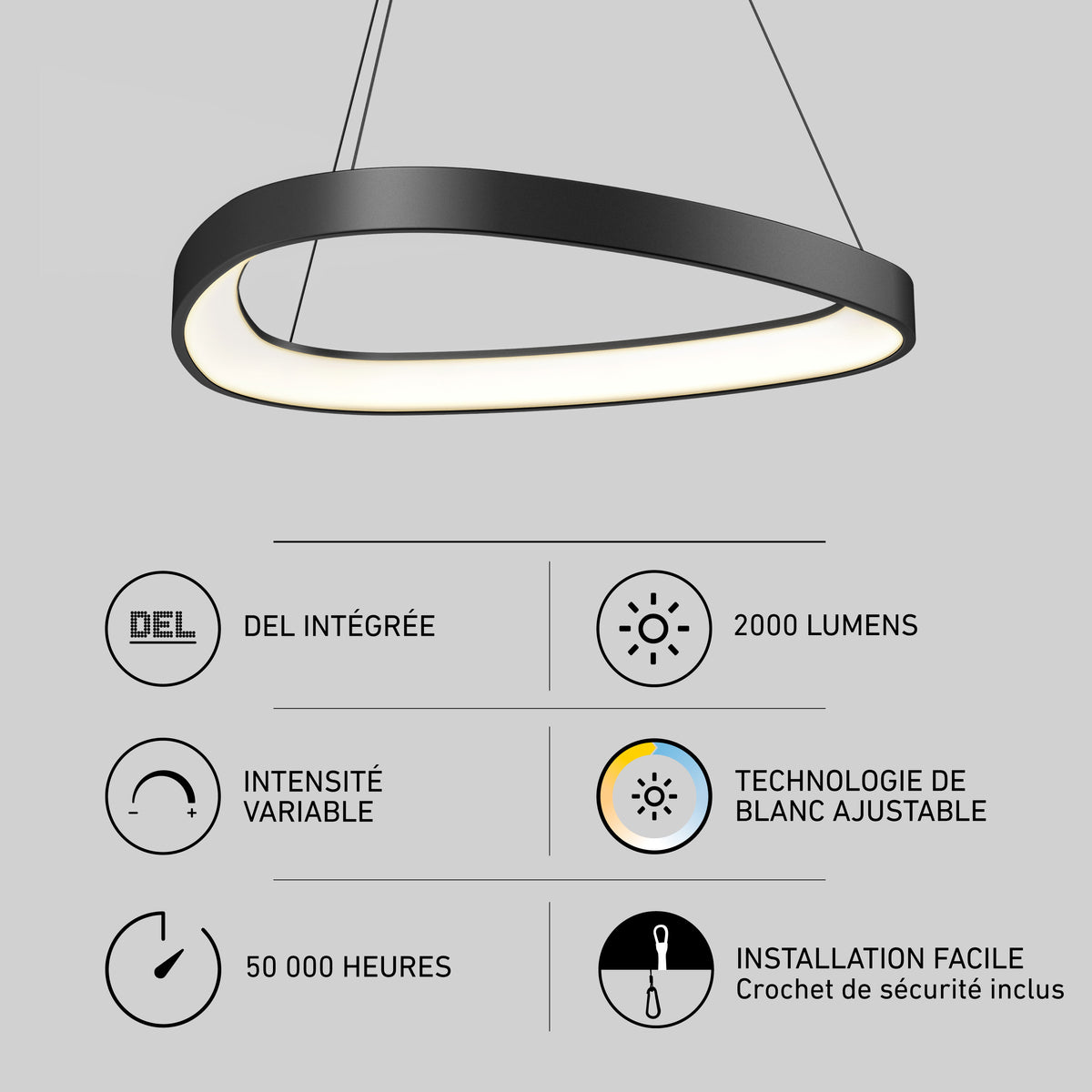 Artika Bjorn modern LED pendant light, 5 CCT selectable, 2000 lumens, 50,000-hour life, easy install.