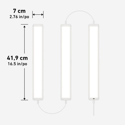 Artika Maestro pack of 3 under cabinet LED lights, 41.9x7cm, linkable cords, with 3 CCT options—perfect for kitchen lighting.