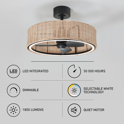 Artika Kalani 24″ LED fandelier ceiling fan: dimmable, quiet, 50,000-hour life, selectable whites, remote included.
